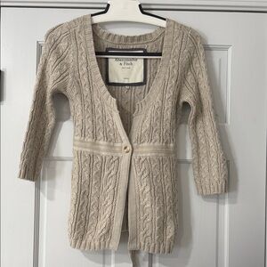 Vintage Y2K Abercrombie & Fitch Cable Knit Babydoll Cardigan Sweater Tie Back M